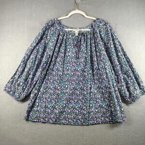 St Johns Bay Womens 2XL Purple Floral Blouse Long Sleeve Lightweight NWT